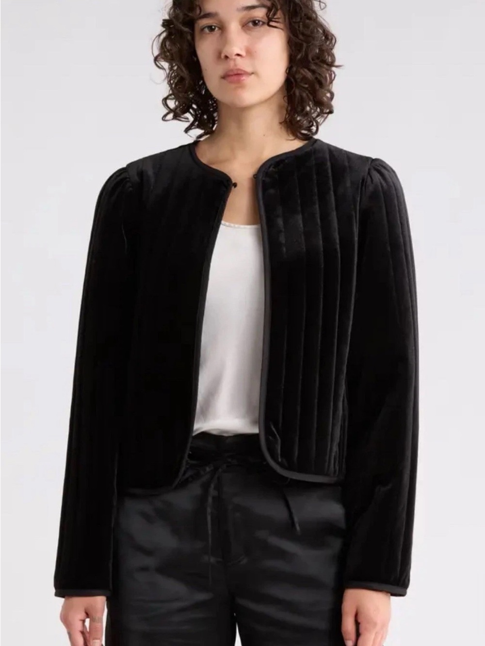 Sanctuary Quilted Velvet Jacket in black Small Anthropology